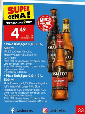 Piwo Książęce 0,0-8,0% Cherry Ale 4,1% 500ml promocja w Twój Market