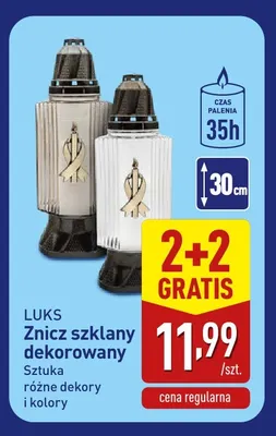 Znicz szklany dekorowany Luks promocja w Aldi