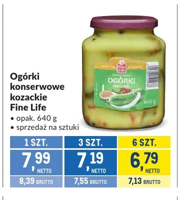 Ogórki konserwowe kozackie Fine Life promocja w Makro
