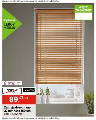 Żaluzja drewniana Inspire 27 mm 40x150 cm promocja w Leroy Merlin
