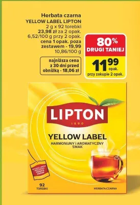 Herbata czarna Lipton Yellow Label promocja w Carrefour