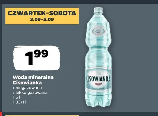 Woda mineralna lekko gazowana Cisowianka promocja w Netto