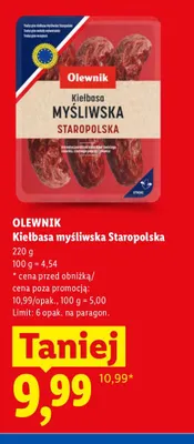 Kiełbasa myśliwska Staropolska Olewnik promocja w Lidl