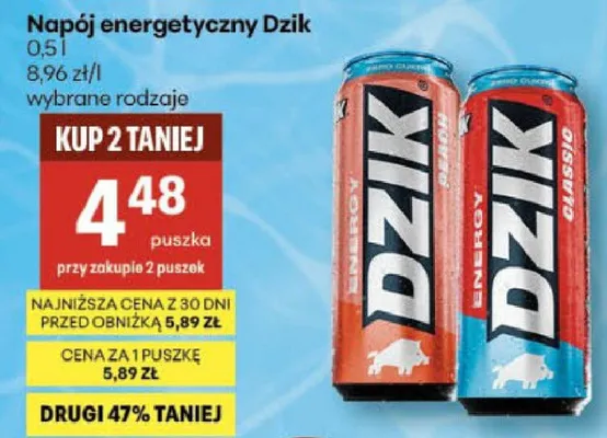 Napój energetyczny Dzik promocja w Delikatesy Centrum