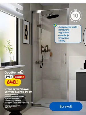 Drzwi prysznicowe uchylne Evanna 80 cm GoodHome promocja w Castorama
