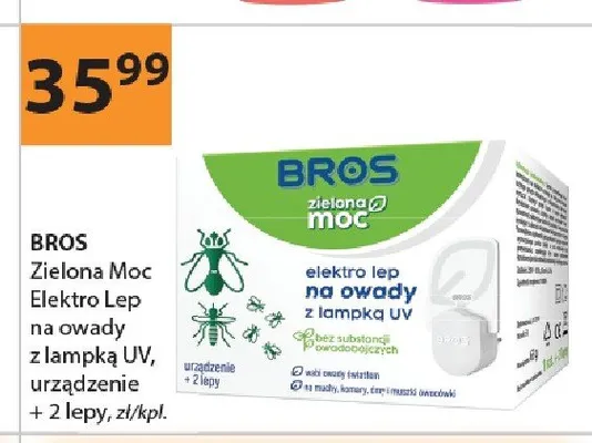 Zielona Moc Elektro Lep na owady z lampką UV BROS urządzenie + 2 lepy promocja w Drogerie Laboo