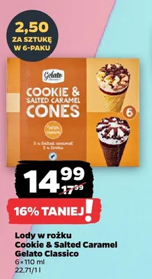 Lody w rożku Cookie & Salted Caramel Gelato Classico 6-pak 110ml promocja w Netto