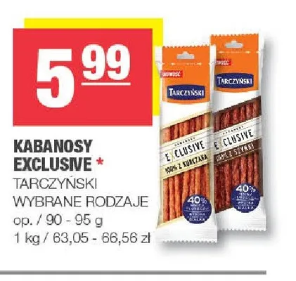 Kabanosy Exclusive 100% z szynki Tarczyński promocja w SPAR