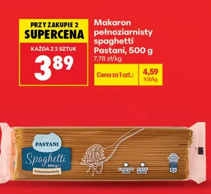 Makaron pełnoziarnisty spaghetti Pastani promocja w Biedronka