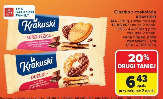 Ciastka z czekoladą różne rodzaje promocja w Carrefour Market