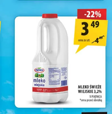 Mleko świeże Wiejskie Piątnica 3,2% promocja w Arhelan