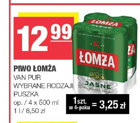 Piwo Łomża Jasne 4-pak 500 ml promocja w SPAR