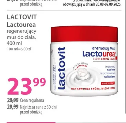 Regenerujący mus do ciała Lactovit Lactourea promocja w Hebe