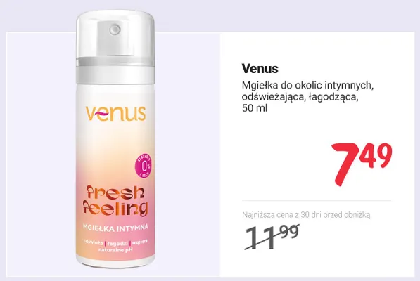 Mgiełka do okolic intymnych Venus Fresh Feeling promocja w Rossmann