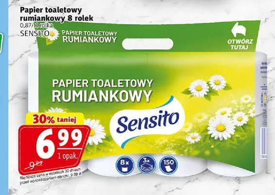 Papier toaletowy rumiankowy Sensito 8-pak promocja w Prim Market