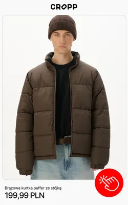 Brązowa kurtka puffer ze stójką Cropp promocja w Cropp