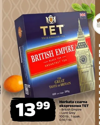 Herbata czarna ekspresowa TET (British Empire, Lord Grey) promocja w Netto