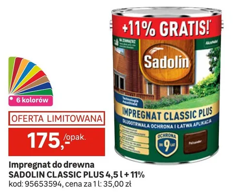 Impregnat do drewna Sadolin Classic Plus 4,5l + 11% promocja w Leroy Merlin