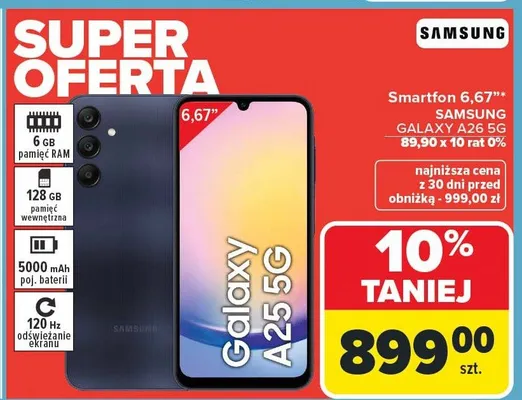 Smartfon SAMSUNG GALAXY A25 5G 6,67" promocja w Carrefour