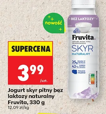 Jogurt skyr pitny bez laktozy naturalny Fruvita 330g promocja w Biedronka