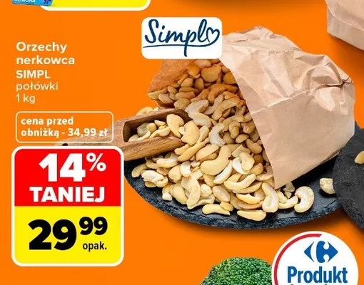 Orzechy nerkowca połówki Simpl promocja w Carrefour