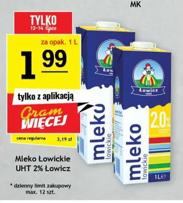 Mleko Łowickie UHT 2% Łowicz promocja w Gram Market