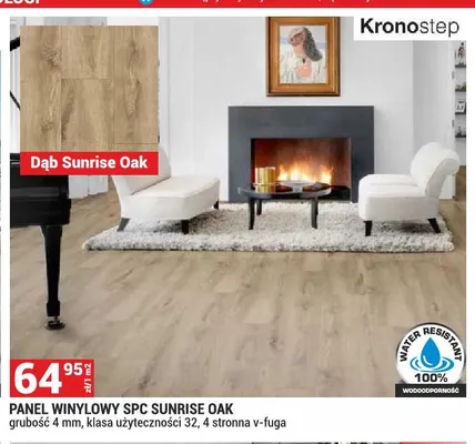 Panel winylowy SPC Sunrise Oak grubość 4mm klasa użyteczności 32 4 stronna v-fuga promocja w Merkury Market
