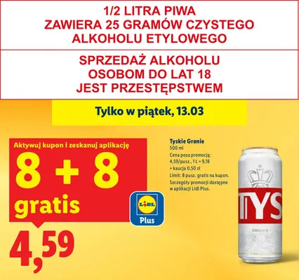 Piwo Tyskie Gronie 8+8 GRATIS promocja w Lidl