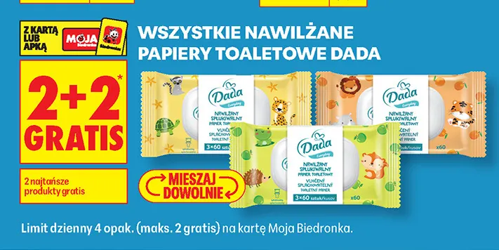 Nawilżane papiery toaletowe Dada promocja w Biedronka
