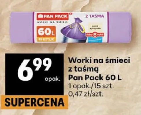 Worki na śmieci z taśmą 60L promocja w Delikatesy Centrum