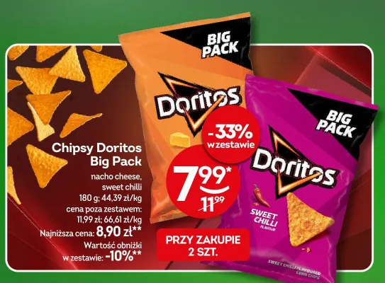 Chipsy Doritos Big Pack nacho cheese, sweet chilli promocja w Żabka