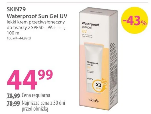 Krem Waterproof Sun Gel UV lekki przeciwsłoneczny do twarzy z SPF50+ PA++++ promocja w Hebe