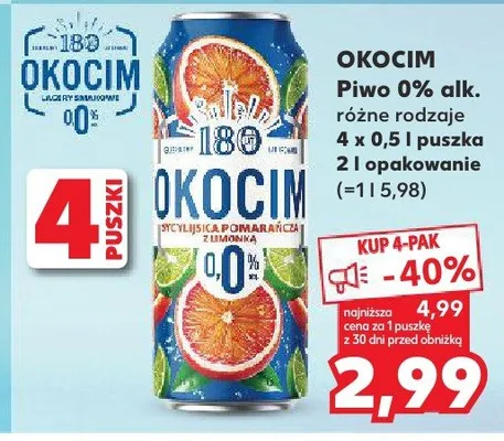 Piwo Okocim 0% alk. różne rodzaje promocja w Kaufland