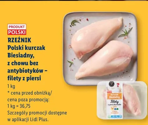 Polski kurczak Biesiadny, z chowu bez antybiotyków - filety z piersi promocja w Lidl