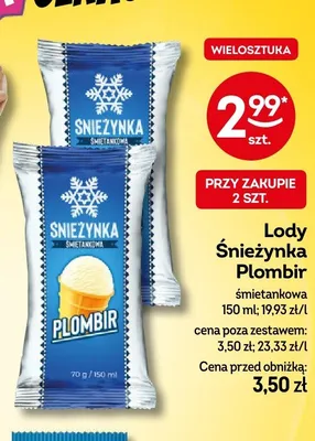 Lody Śnieżynka Plombir śmietankowa promocja w Żabka