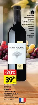 Wino czerwone wytrawne Expert Club Lalande-de-Pomerol A.D.P. promocja w Intermarche