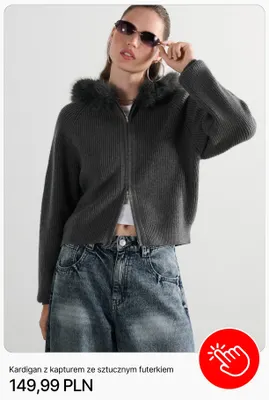 Kardigan z kapturem ze sztucznym futerkiem Cropp promocja w Cropp