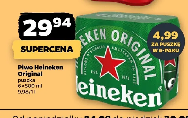 Piwo Heineken Original 6-pak promocja w Netto