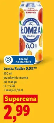 Piwo bezalkoholowe Radler 0,0% brzoskwinia-morela promocja w Lidl