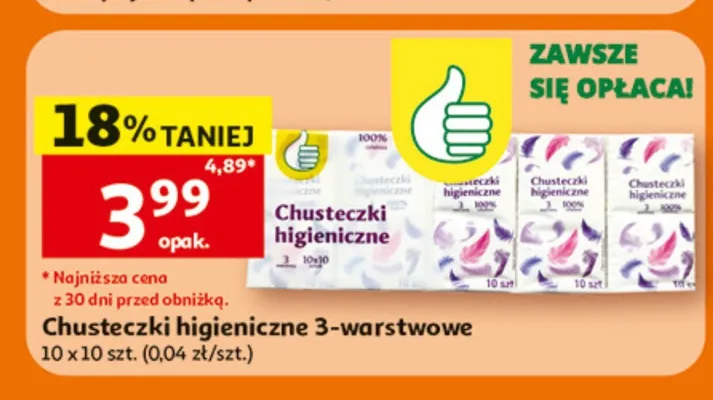 Chusteczki higieniczne 3-warstwowe Auchan promocja w Auchan