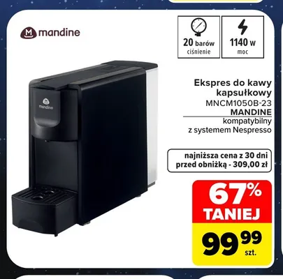 Ekspres do kawy kapsułkowy MNCM1050B-23 Mandine promocja w Carrefour