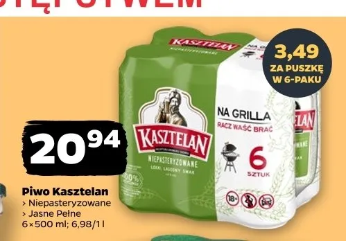 Piwo Kasztelan Niepasteryzowane promocja w Netto