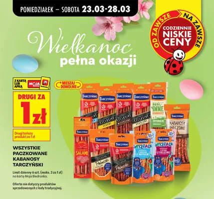 Wszystkie paczkowane kabanosy DRUGIE ZA 1 ZŁ promocja w Biedronka