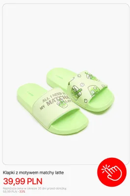 Klapki Cropp z motywem matchy latte promocja w Cropp