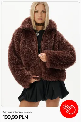 Brązowe sztuczne futerko Cropp promocja w Cropp