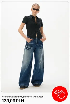 Jeansy damskie Cropp granatowe typu barrel workwear promocja w Cropp