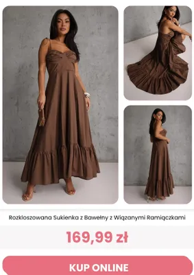 Sukienka rozkloszowana z bawełny z wiązanymi ramiączkami Renee promocja w Renee