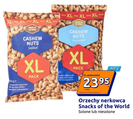 Orzechy nerkowca Snacks of the World niesolone promocja w Action