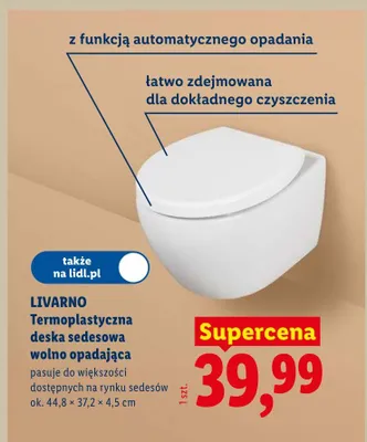 Termoplastyczna deska sedesowa wolno opadająca Livarno 44,8x37,2x4,5cm promocja w Lidl