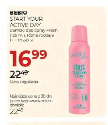 Damski deo spray Start Your Active Day Fresh Bebio promocja w Drogerie Jawa